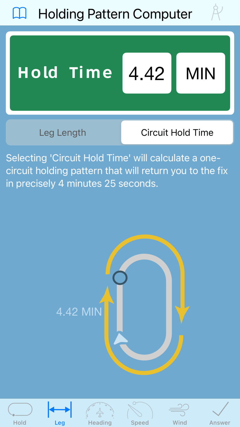 Holding Pattern Computer - Leg Length Tab Screenshot